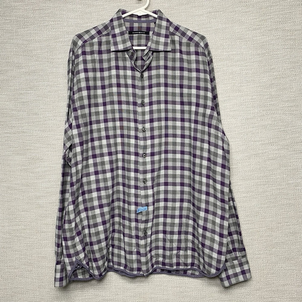Hammer Made Shirt 18.5 46 Mens L/S Button Up Purple Gingham Check Preppy - Picture 2 of 9